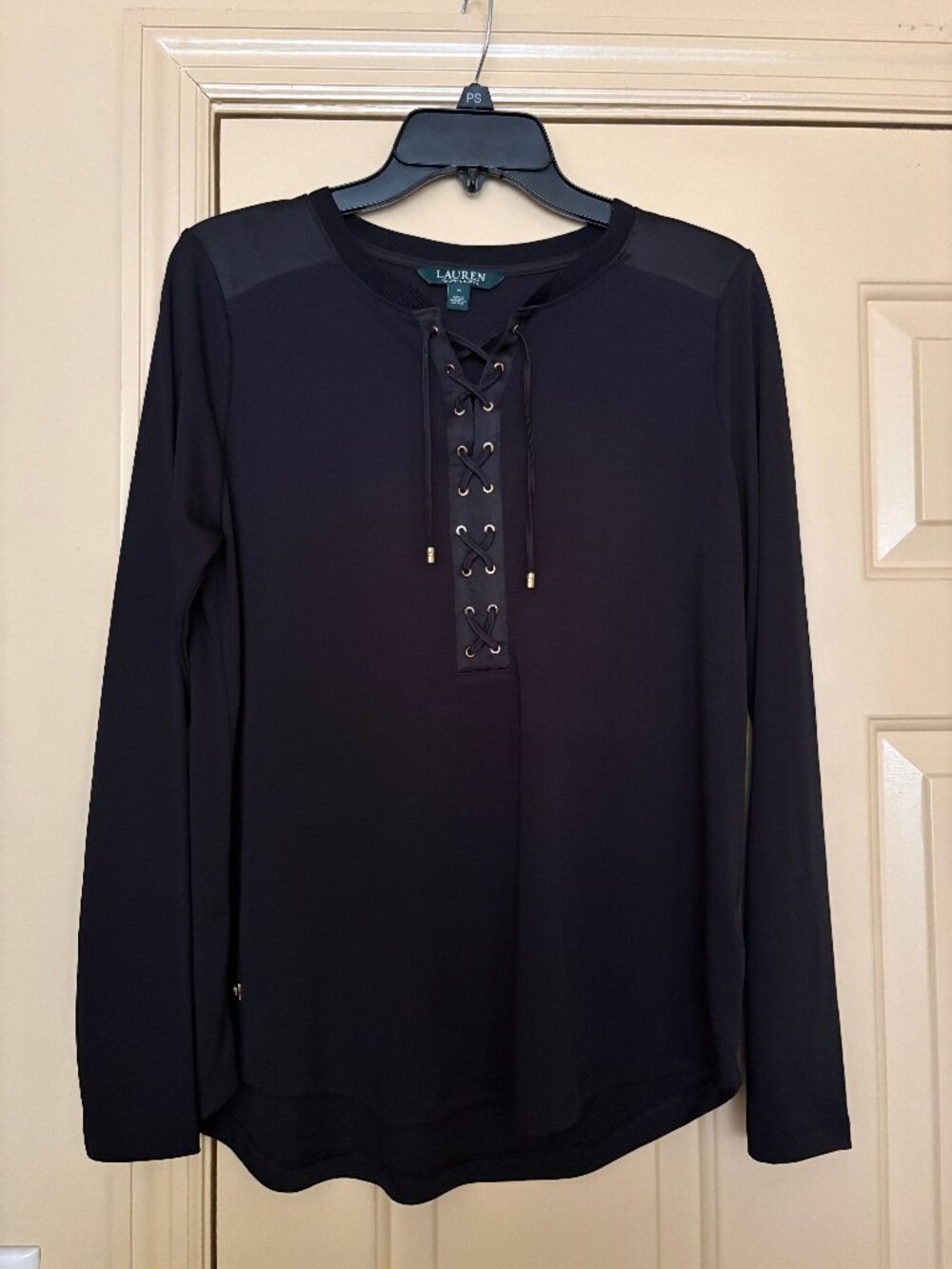 Ralph Lauren Black Lace Up Long Sleeve Top Size M